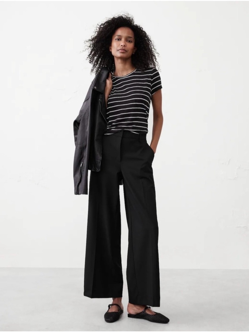 Banana Republic Black Wide-Leg High-Waist Trousers